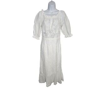 SALONI Grace Broderie Anglaise White Eyelet Cotton Midi Dress US 6 NWT Boho
